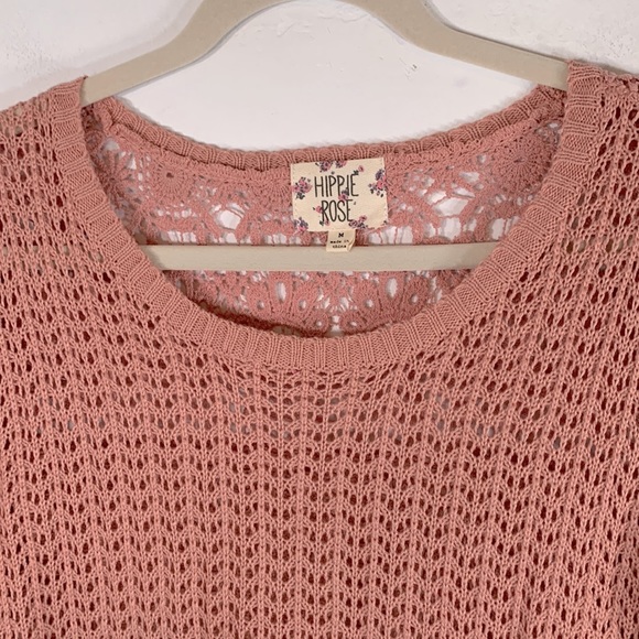 Hippie Rose Boho Crochet Lace Hi-Low Hemline Women’s Size M Orange Sweater - Picture 3 of 16